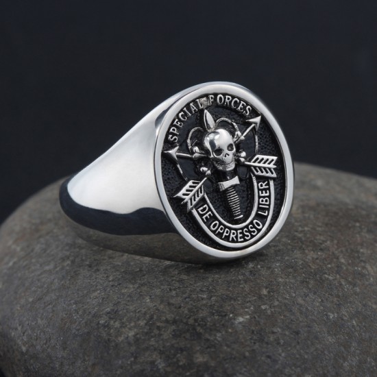 United States Army Special Forces De Oppresso Liber Skull Genuine Sterling Silver Ring United States Army Special Forces De Oppresso Liber Skull Genuine Sterling Silver Ring