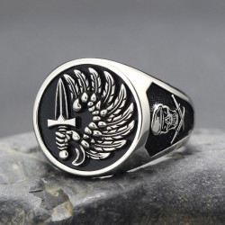 French Foreign Legion Soldier Of Fortune Mercenary Cross Of Lorraine Solid Sterling Silver Ring 