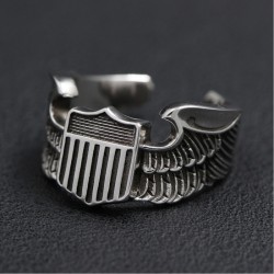 Men`s WWII US Army Air Force Pilot Eagle Wings 925 Sterling Silver Jewelry Ring