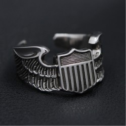 Men`s WWII US Army Air Force Pilot Eagle Wings 925 Sterling Silver Jewelry Ring