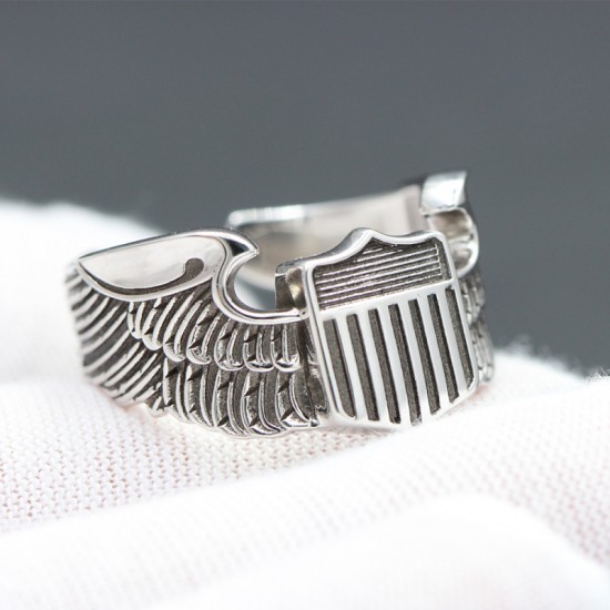 Men`s WWII US Army Air Force Pilot Eagle Wings 925 Sterling Silver Jewelry Ring Men`s WWII US Army Air Force Pilot Eagle Wings 925 Sterling Silver Jewelry Ring