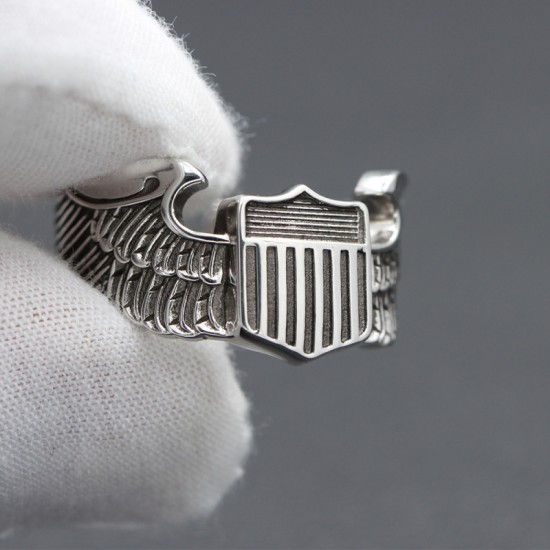 Men`s WWII US Army Air Force Pilot Eagle Wings 925 Sterling Silver Jewelry Ring Men`s WWII US Army Air Force Pilot Eagle Wings 925 Sterling Silver Jewelry Ring