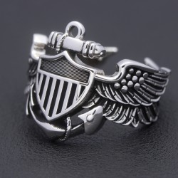 Vintage WW2 USN Navy Naval Aviator Pilot Wings Fine Sterling Silver Ring