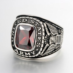 United States US Army Veteran Soldier Military Gemstone Sterling Silver Ring