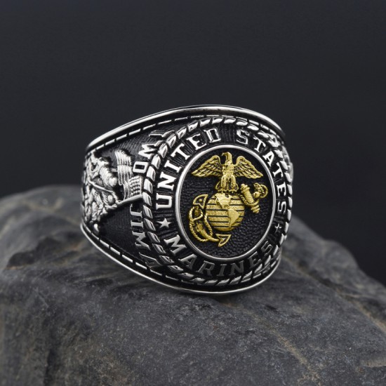 Vintage United States Marine Corps USMC Sergeant Veteran Military 925 Sterling Silver Ring