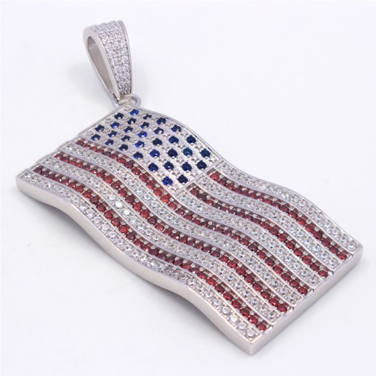 Charm America US Flag Gemstone Genuine Sterling Silver Necklace Pendant Charm America US Flag Gemstone Genuine Sterling Silver Necklace Pendant