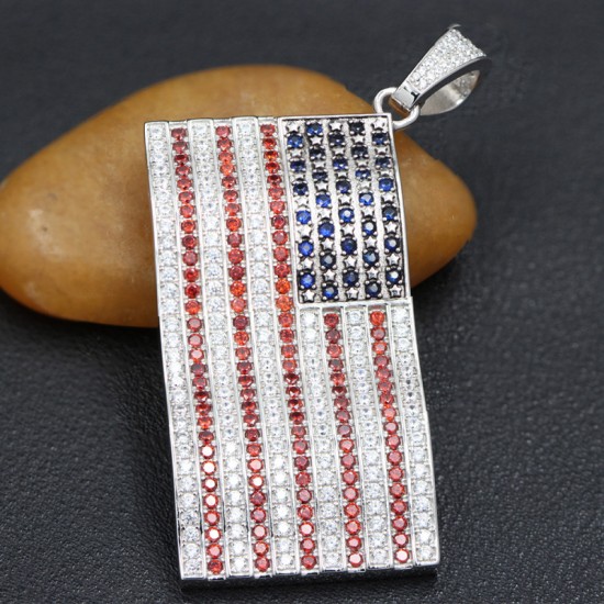 Charm America US Flag Gemstone Genuine Sterling Silver Necklace Pendant Charm America US Flag Gemstone Genuine Sterling Silver Necklace Pendant