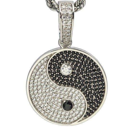 Yin Yang Tai Chi Chinese Eight Diagrams Taoism Bagua Pave Stone 925 Sterling Silver Charm Pendant Necklace Yin Yang Tai Chi Chinese Eight Diagrams Taoism Bagua Pave Stone 925 Sterling Silver Charm Pendant Necklace