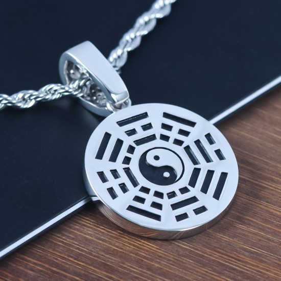 Yin Yang Tai Chi Chinese Eight Diagrams Taoism Bagua Pave Stone 925 Sterling Silver Charm Pendant Necklace Yin Yang Tai Chi Chinese Eight Diagrams Taoism Bagua Pave Stone 925 Sterling Silver Charm Pendant Necklace