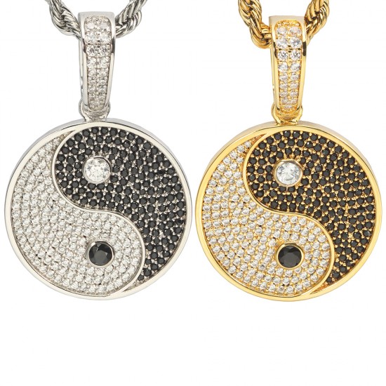 Yin Yang Tai Chi Chinese Eight Diagrams Taoism Bagua Pave Stone 925 Sterling Silver Charm Pendant Necklace Yin Yang Tai Chi Chinese Eight Diagrams Taoism Bagua Pave Stone 925 Sterling Silver Charm Pendant Necklace