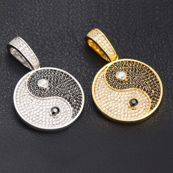 Yin Yang Tai Chi Chinese Eight Diagrams Taoism Bagua Pave Stone 925 Sterling Silver Charm Pendant Necklace
