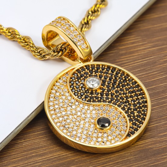 Yin Yang Tai Chi Chinese Eight Diagrams Taoism Bagua Pave Stone 925 Sterling Silver Charm Pendant Necklace Yin Yang Tai Chi Chinese Eight Diagrams Taoism Bagua Pave Stone 925 Sterling Silver Charm Pendant Necklace