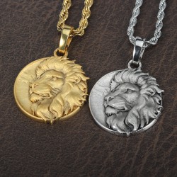 Vintage Men`s Soild Lion Head Sterling Silver Necklace Charm Pendant Jewelry