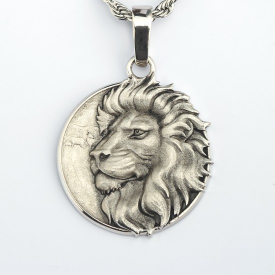 Vintage Men`s Soild Lion Head Sterling Silver Necklace Charm Pendant Jewelry Vintage Men`s Soild Lion Head Sterling Silver Necklace Charm Pendant Jewelry