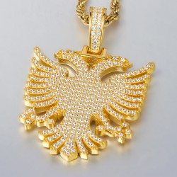 Men's Albanian Double Headed Eagle Iced Stone Kosova Serbia Necklace Pendant