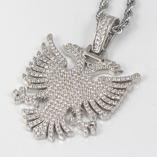 Men's Albanian Double Headed Eagle Iced Stone Kosova Serbia Necklace Pendant Men's Albanian Double Headed Eagle Iced Stone Kosova Serbia Necklace Pendant