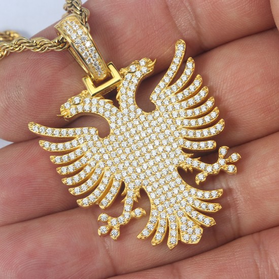 Men's Albanian Double Headed Eagle Iced Stone Kosova Serbia Necklace Pendant Men's Albanian Double Headed Eagle Iced Stone Kosova Serbia Necklace Pendant