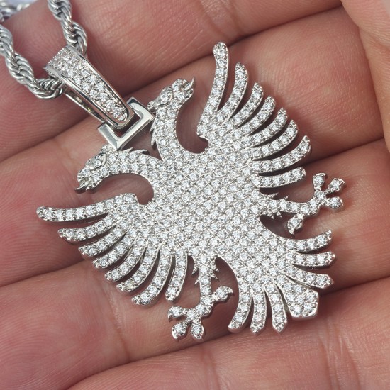 Men's Albanian Double Headed Eagle Iced Stone Kosova Serbia Necklace Pendant