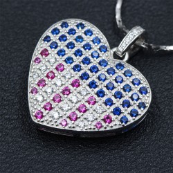 US American Flag Heart Shaped Sterling Silver Charm Pendant 