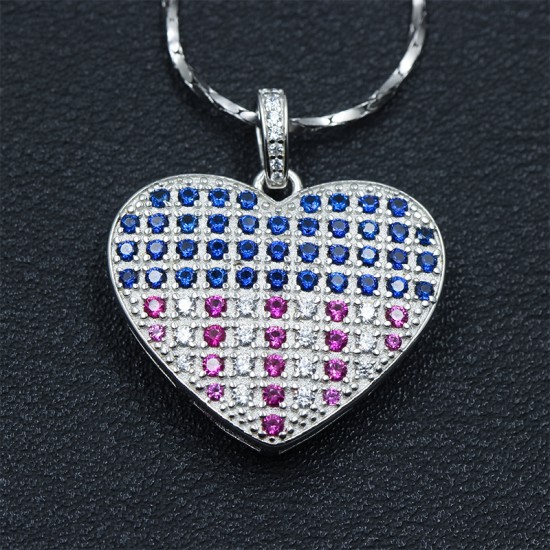US American Flag Heart Shaped Sterling Silver Charm Pendant US American Flag Heart Shaped Sterling Silver Charm Pendant
