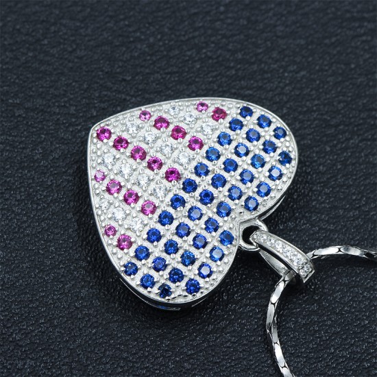 US American Flag Heart Shaped Sterling Silver Charm Pendant US American Flag Heart Shaped Sterling Silver Charm Pendant