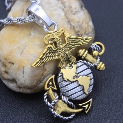 US Marine Corps USMC Veteran Military Sterling Silver Necklace Pendant