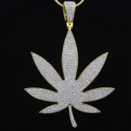 Charm CZ Iced Out Hiphop Maple Leaf Weed Marijuana Leaf Fine Silver Pendant Jewelry