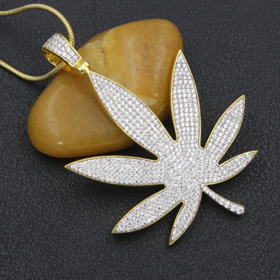 Charm CZ Iced Out Hiphop Maple Leaf Weed Marijuana Leaf Fine Silver Pendant Jewelry