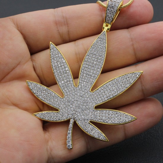 Charm CZ Iced Out Hiphop Maple Leaf Weed Marijuana Leaf Fine Silver Pendant Jewelry Charm CZ Iced Out Hiphop Maple Leaf Weed Marijuana Leaf Fine Silver Pendant Jewelry