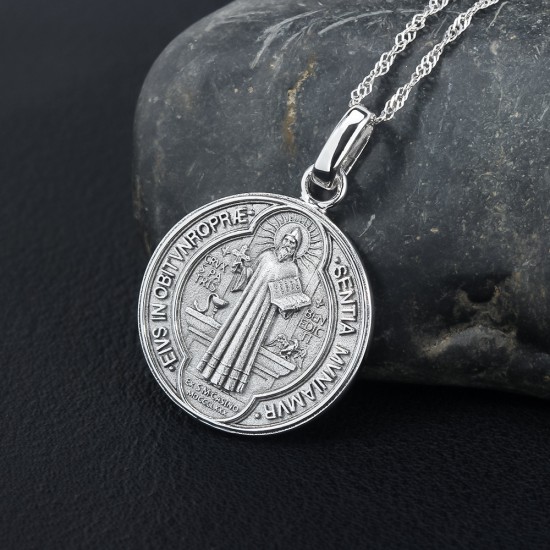 Saint Benedict Medal Catholicism Charm Necklace Pendant Talisman Amulet Genunie Sterling Silver Jewelry Saint Benedict Medal Catholicism Charm Necklace Pendant Talisman Amulet Genunie Sterling Silver Jewelry