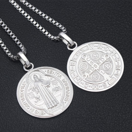 Saint Benedict Medal Catholicism Charm Necklace Pendant Talisman Amulet Genunie Sterling Silver Jewelry