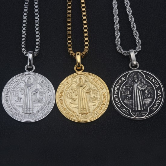 Saint Benedict Medal Catholicism Charm Necklace Pendant Talisman Amulet Genunie Sterling Silver Jewelry